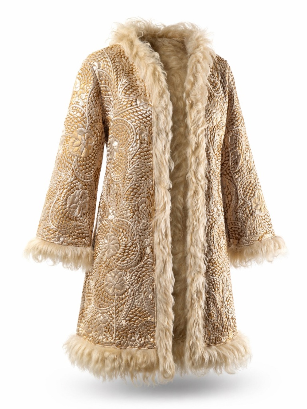 Vintage penny lane leather fur coat embroidered